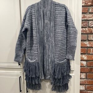 NWT banan republic grey white fringe pocket sweater M